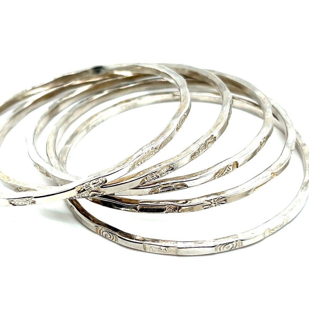 Silver 925 5-Stack Bangles - Picture 3 of 5
